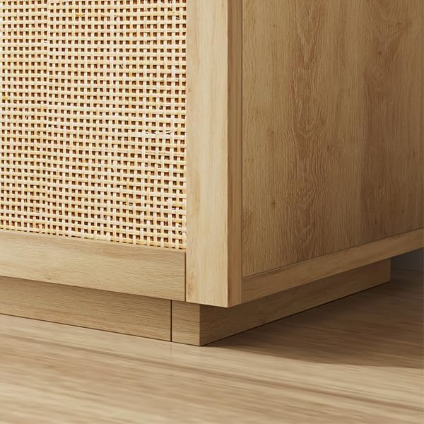GAOMON 71.1 Inch 5 Tier Rattan Bookshelf with Storage Cabinet & Door