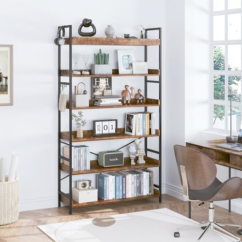 HCHQHS Bookshelf, Adjustable Industrial Bookcase, Vertical Tall Book Shelf, W...