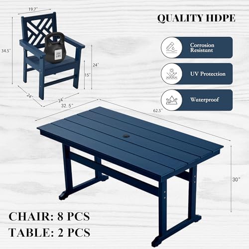 HDPE Outdoor Dining Set,10-Piece Outdoor Table and Chairs Include 8 Dining Ch...