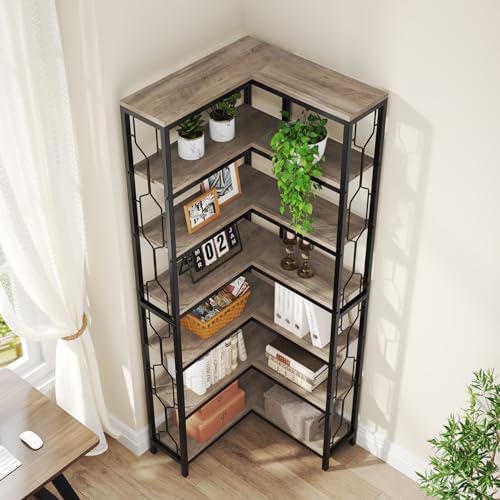 Tribesigns Corner Shelf, 7-Tier Industrial Corner Bookshelf and Bookcase