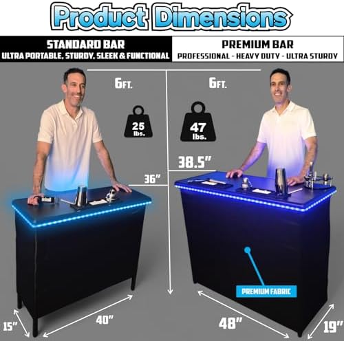 PartyLife NEW & Improved Portable Bar Table w/LED Lights, Folding Steel L...