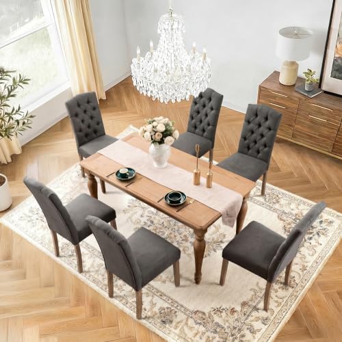Tufted Dining Chair Fabric Button Upholstered Modern Kitchen Diner Set of 2