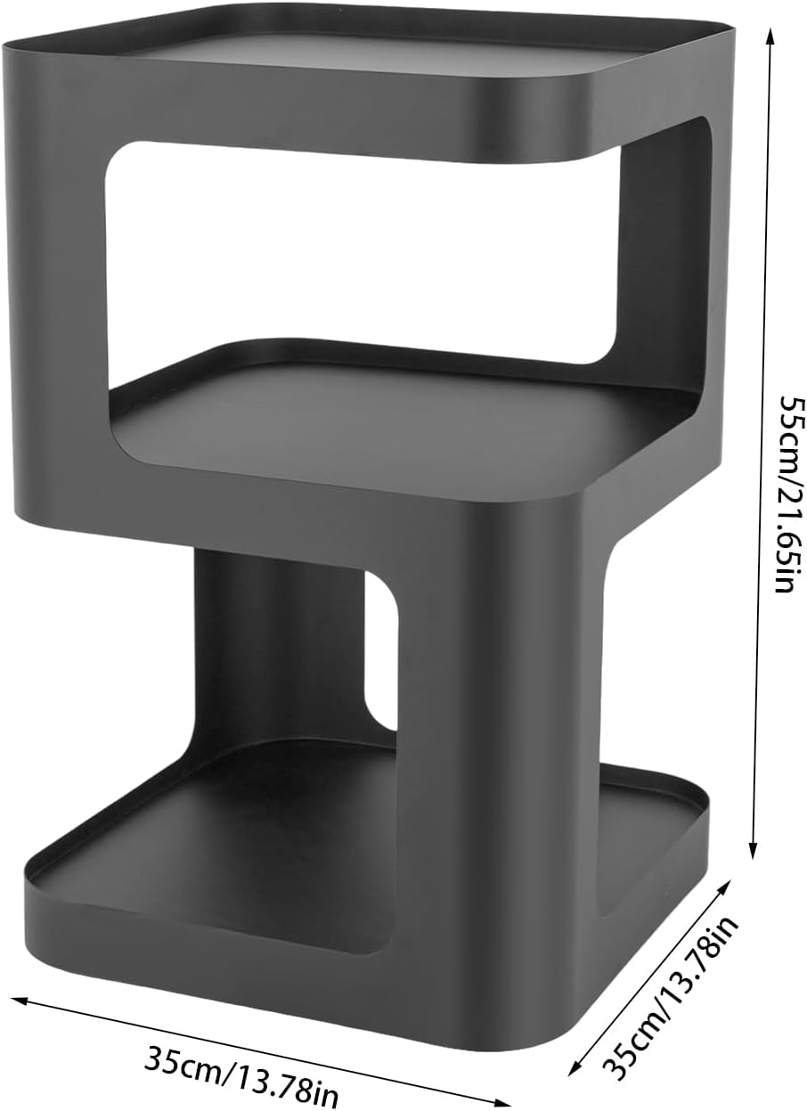 3 Tier Side Table, Black Carbon Steel End Table, Freestanding Modern Bedside ...