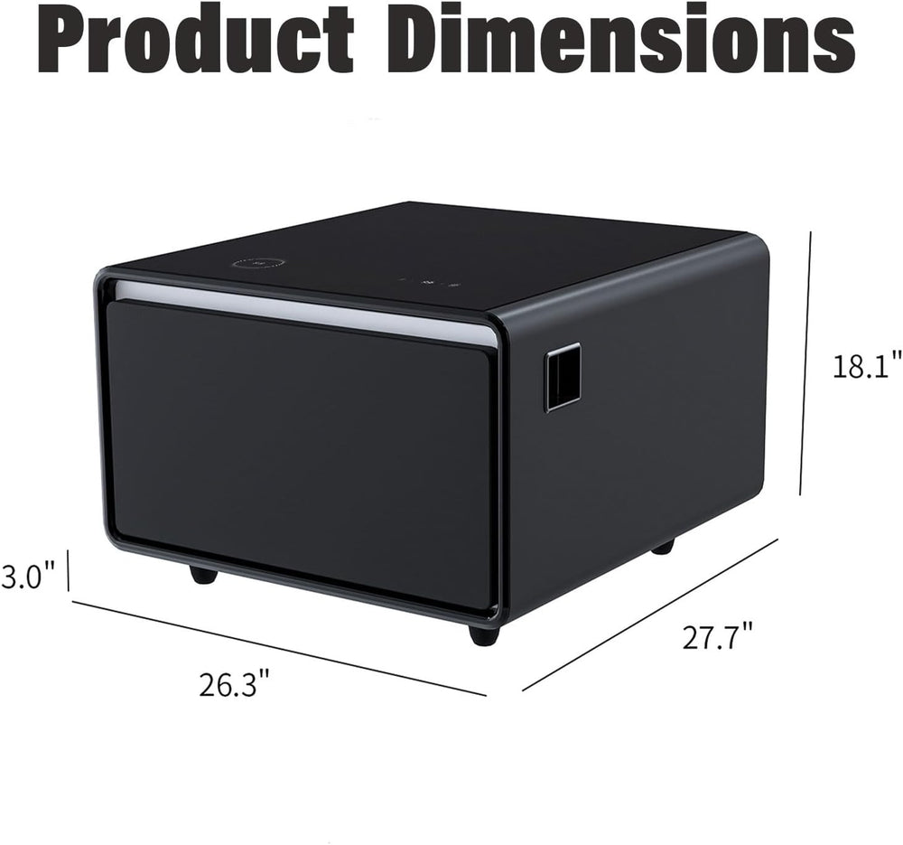 Modern Smart Side Table with Built-in Fridge Drawer (37-46°F), 15W Wireless C...