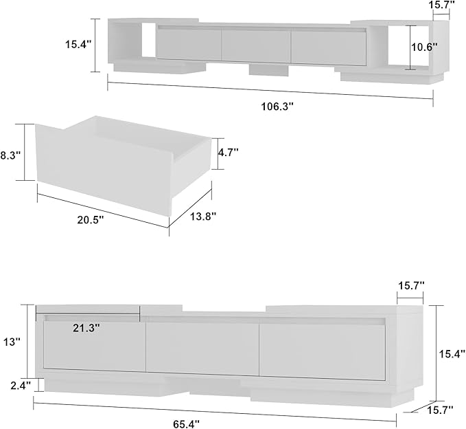 Expandable TV Stand Media Console Table, Modern Entertainment Center with Thr...