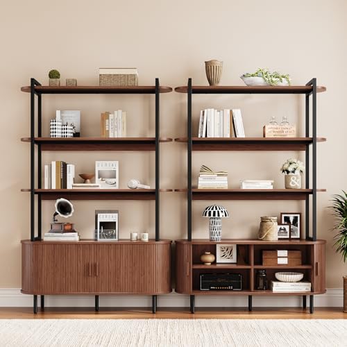 ComfyCorner 4 Tier Bookshelf with Cabinet, 71" Tall Display Bookcase Walnut
