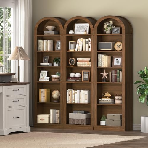 RALGEND Arched Bookshelf, 75.8" Tall Narrow Bookcase with Storage