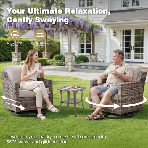 Belord Patio Wicker Swivel Rocker Patio Chairs with 3-Seater Sofa, Outdoor Ra...