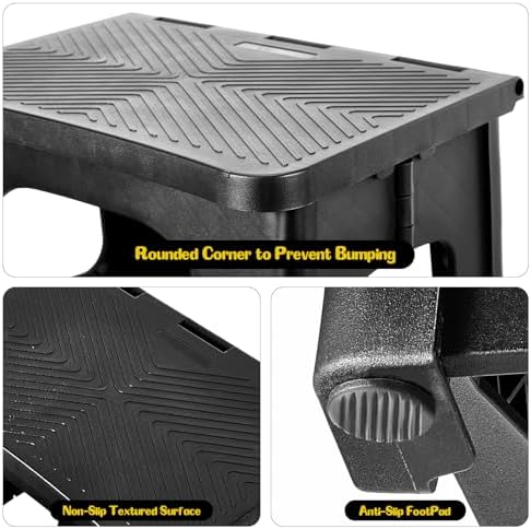 2 Step Stool Foldable for Adults, Plastic Folding Step Stool, Black