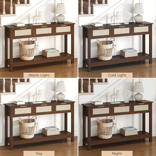 Luoxiao Console Table for Entryway with 3 Rattan Drawers Storage Open Shelf |...