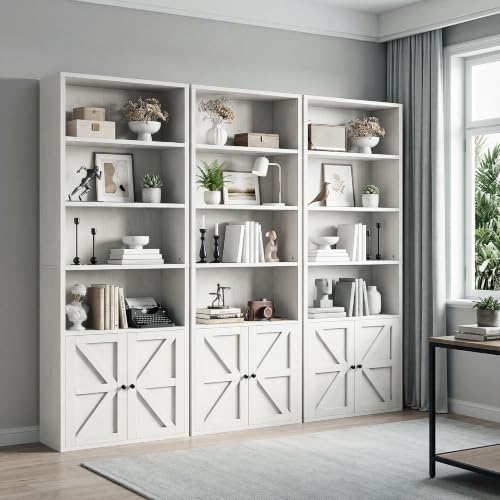 MXV 6 Tier 71" Tall Farmhouse Bookshelf with Barn Door Cabinet, Freestan...
