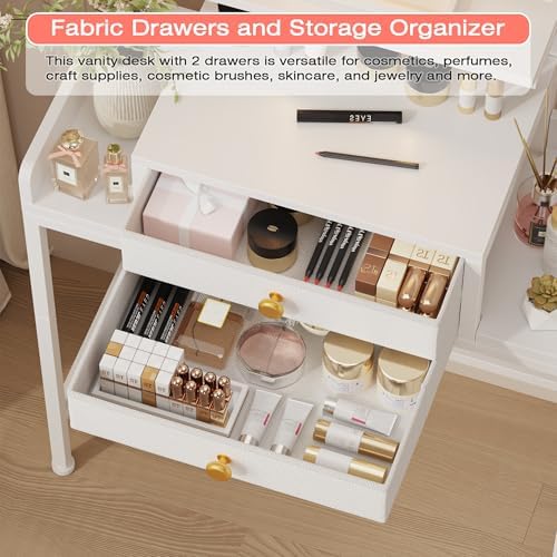 HIGDBFE Vanity Desk with Mirror and Lights 28.4''W Small Makeup Vanit...