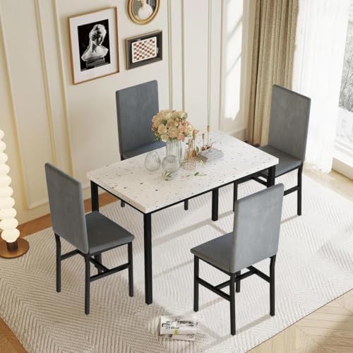 Hooseng Dining Table Set for 4, Kitchen Table and Chairs Set for 4, Small Din...