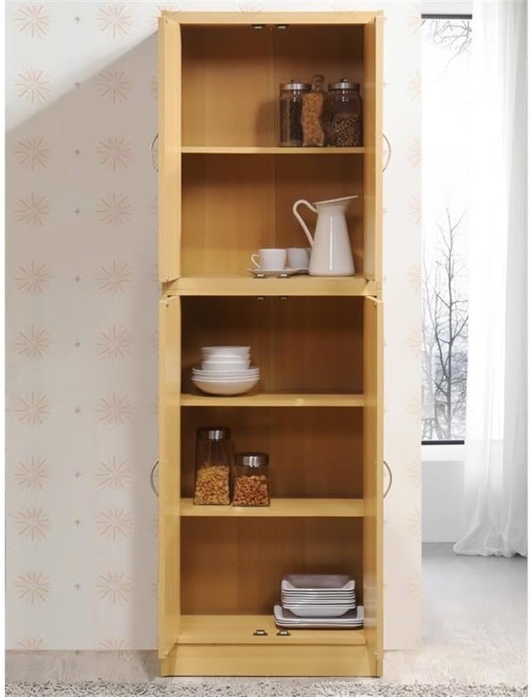 Pemberly Row 4-Door 4-Shelf Wood Kitchen Pantry, Beige Finish, 71.6 in. Heigh...