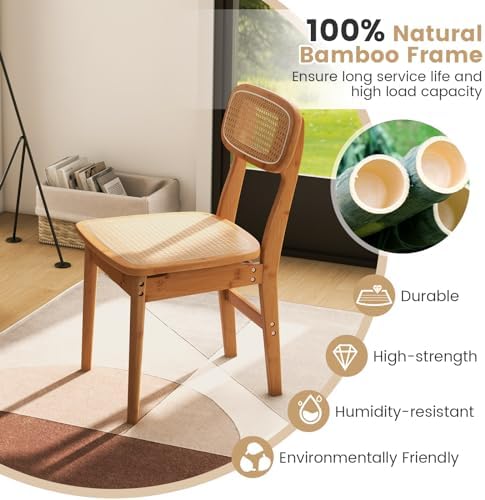 GOFLAME Rattan Dining Chairs Set of 2, Mid-Century Modern Kitchen Chairs with...