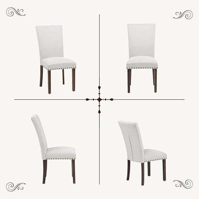 Furniliving Upholstered Dining Chairs Set of 2 - Line Fabric Modern Farmhouse...