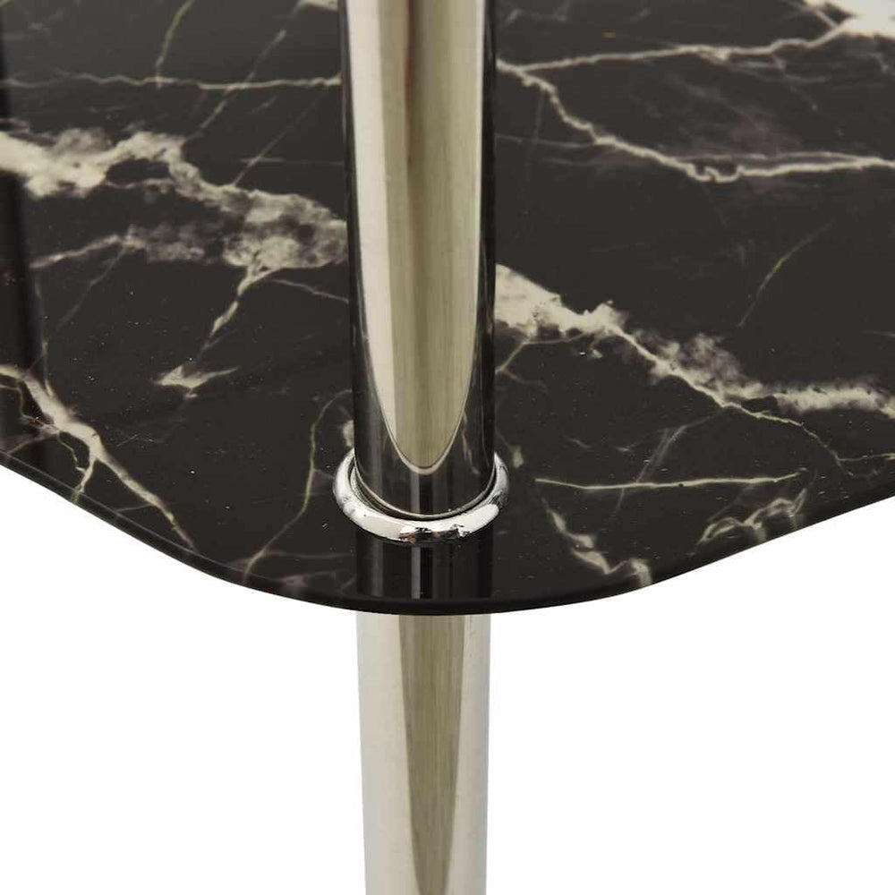 2-Tier Side Table Transparent Black 15x15x19.7 Inch Tempered Glass | Stainles...