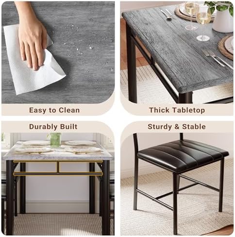 IRONCK Dining Table Set for 4, Grey