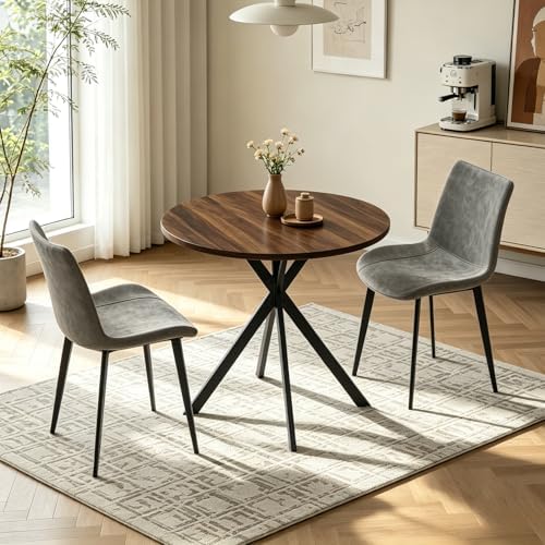 31.5" Small Round Dining Table Set for 2, Mid-Century X-Shaped Leg Table