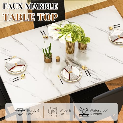 Hooseng Dining Table Set for 4, 5-Piece Faux Marble Dinner Table Set with 4 U...
