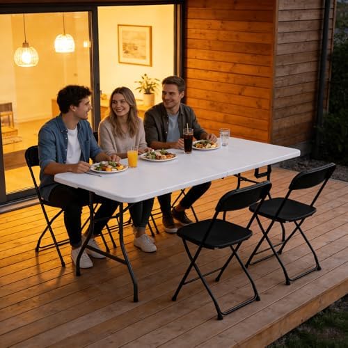Folding Table 1 Pack, 6FT Folding Table Portable with Built-in Handle, Heavy ...