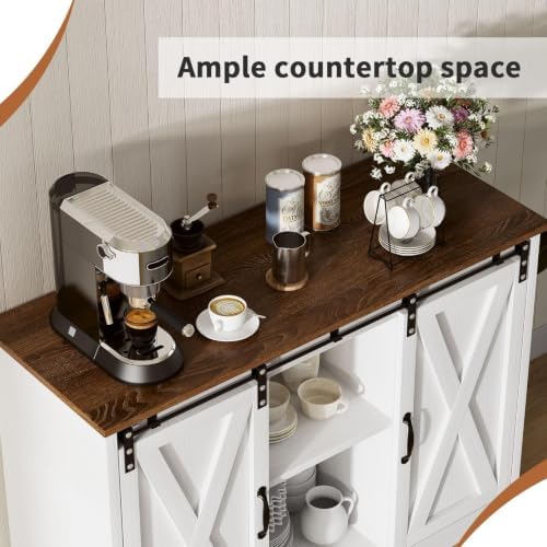 4 EVER WINNER Coffee Bar Cabinet with Sliding Barn Doors, 42”Farmhouse Buffet...