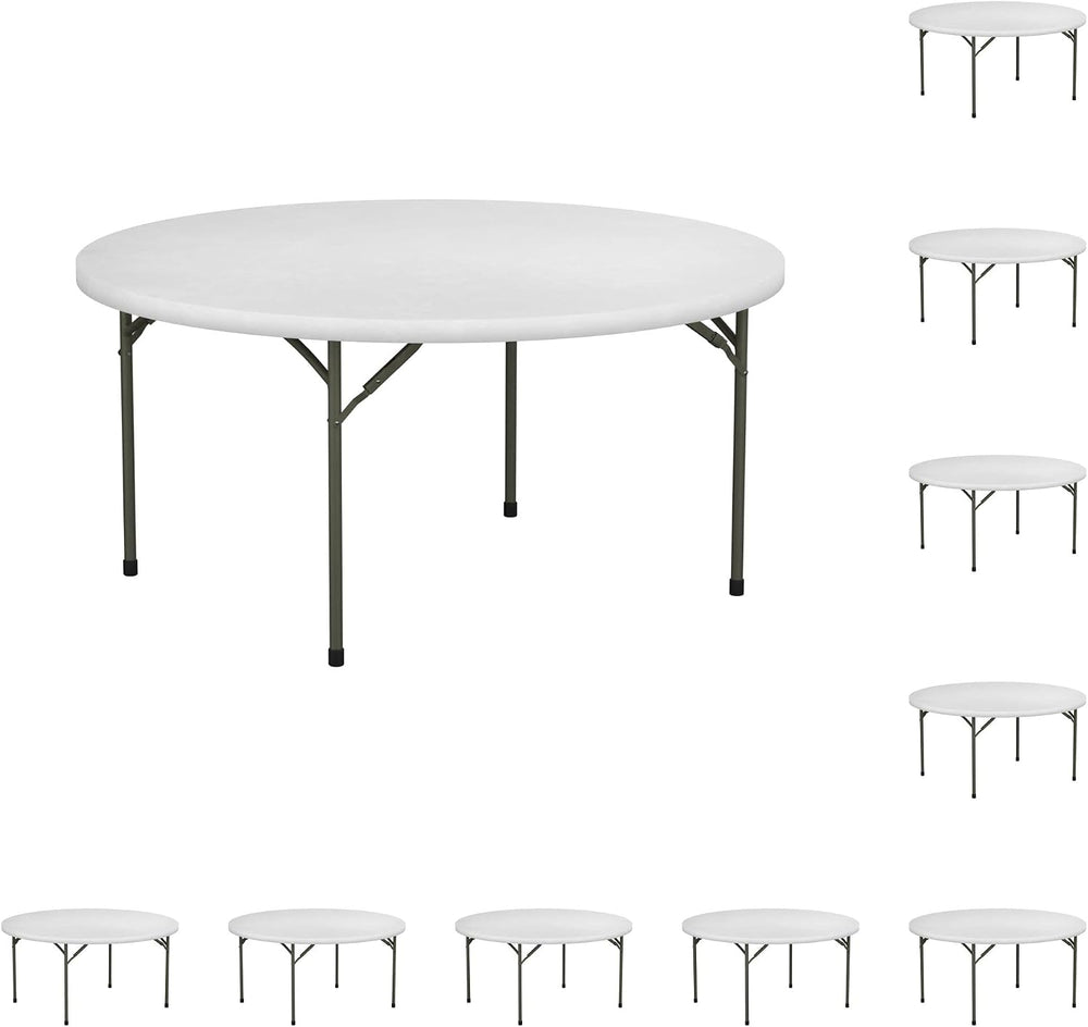 10-Pack! 60" Round White Plastic Folding Table Perfect for Wedding Party...