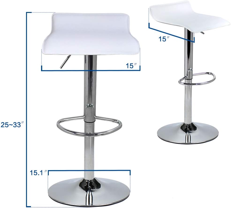 Set of 2 Barstool, Adjustable Swivel Bar Stools with PU Leather and Chrome Ba...