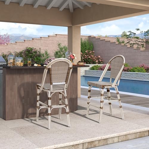 PURPLE LEAF French Counter Bar Stools 25" Set of 4 Easy Maintain, Brown