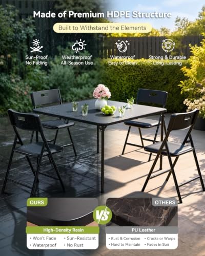 Folding Card Table and Chairs Set, 5-Piece, 34" Card Table with 4 Durabl...
