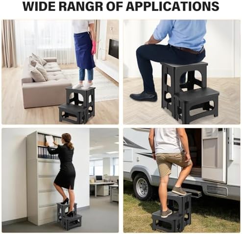 Folding 2-Step Stool for Adults, Non-Slip Collapsible Footstool for Office