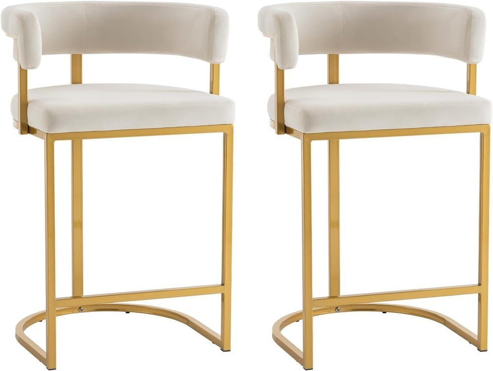 Modern Barrel Bar Stools Set of 2, 24" Velvet Counter Height Stools with...