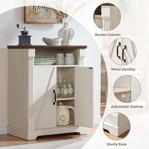 BuildHom 24" Farmhouse Storage Cabinet with Barn Doors, Coffee Bar Cabinet