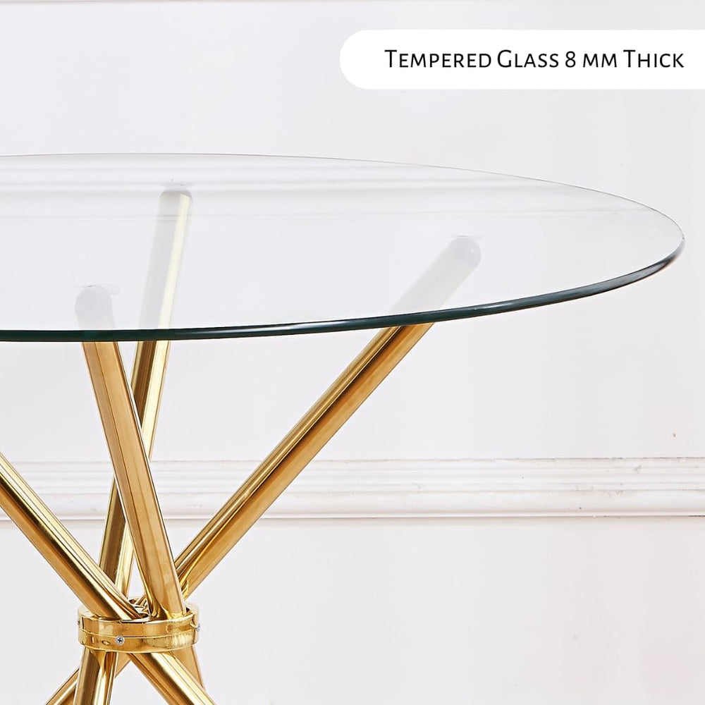 Round Glass Dining Table with Gold Criss Cross Legs, 39.5 Inch Modern Gold Ki...