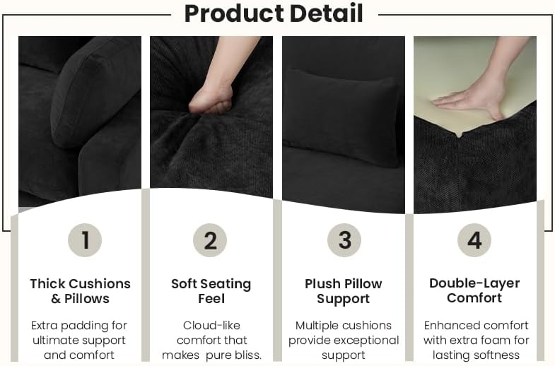 Cloud Couch for LivingRoom,190" U Shaped Modular Sectional Couch with St...