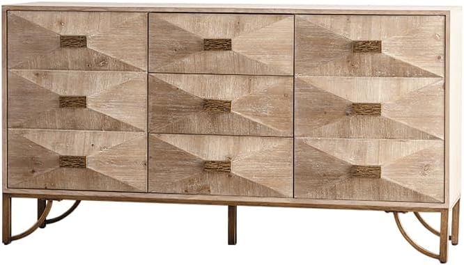 59.44" Light Wood Sideboard, Geometric Relief Buffet with 3 Drawers &...