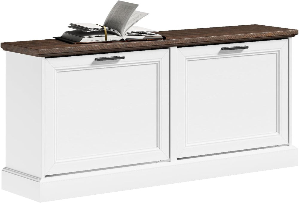 SoBuy Narrow Shoe Bench with Flip Drawers - Slim White Entryway Shoe Storage ...
