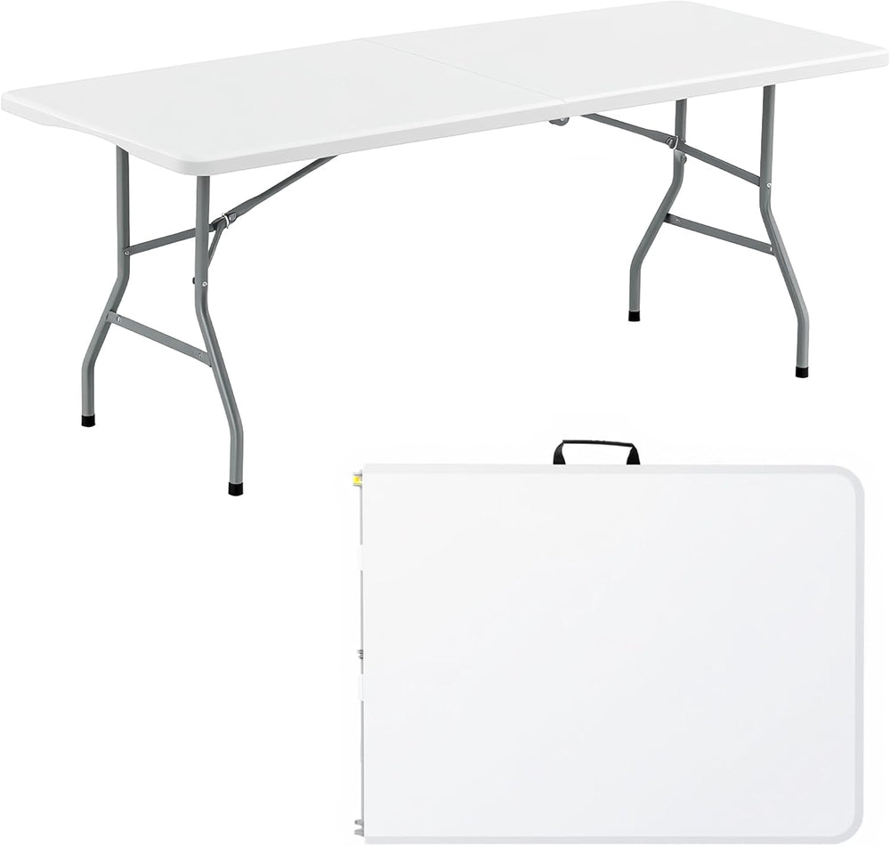 6FT White Plastic Folding Table Heavy Duty Tables Set of 1 | HDPE Tabletop Fo...