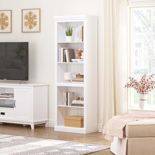 Spirich White Bookshelf, 5-Tier Tall Bookcase with Adjustable Shelves