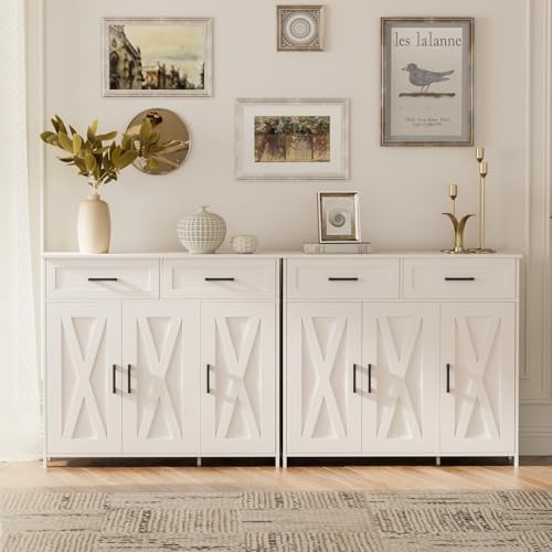Homhedy Coffee Bar Storage Cabinet with Drawers, Kitchen Buffet Cabinet
