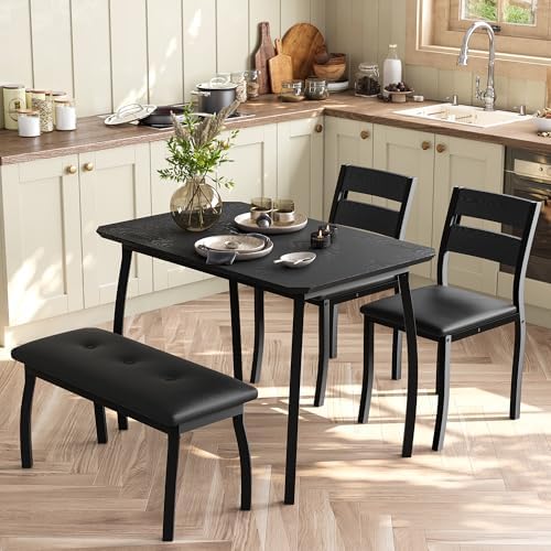 IDEALHOUSE 43'' Dining Table Set for 4, Wooden Kitchen Table with Uph...
