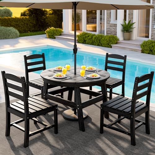 Patio Dining Set, 5-Piece HDPE Outdoor Dining Set for 4, Black