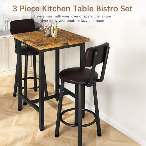 3 Piece Bar Table and Chairs Set for 2, Counter Height Square Pub Dining Set,...