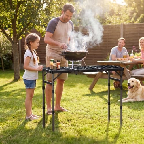 3ft Folding Grill Table, Heat-Resistant Tabletop 3 Heights 27.5"