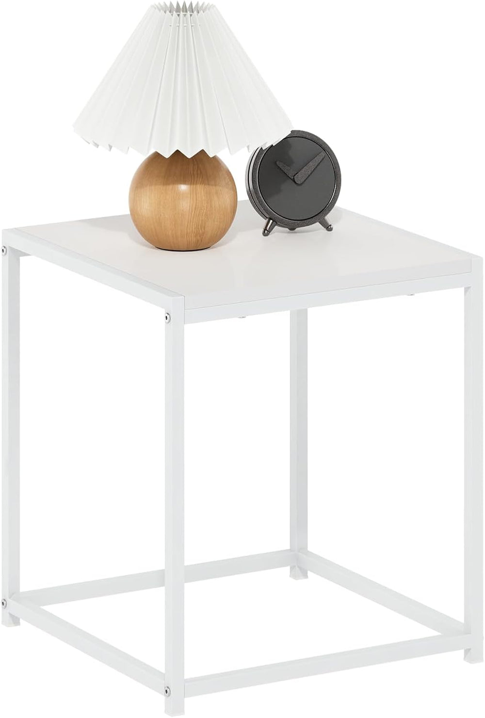 Furinno Camnus Side Table, White End Table with Metal Frame, Square Open Fram...