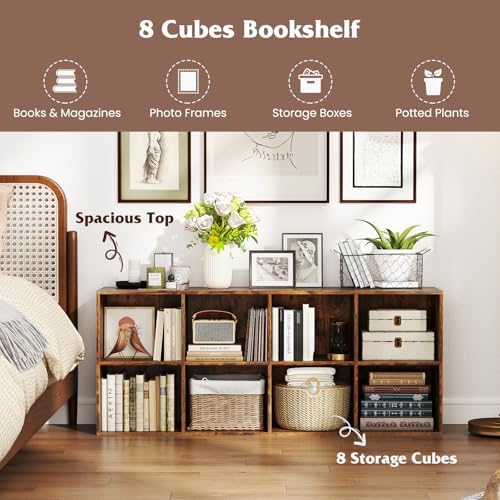 Tangkula 8-Cube Bookcase, Large Floor Standing Horizontal Bookshelf with 8 Op...