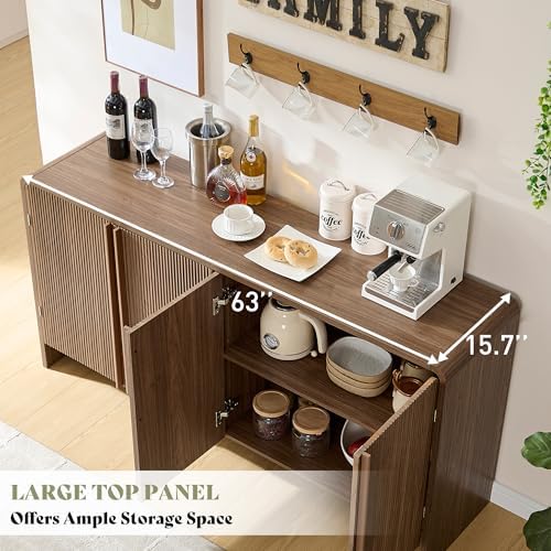 AMERLIFE 63" Fluted Sideboard Buffet Cabinet with Storage