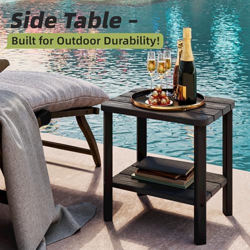 KAMABOKO Outdoor Side Table Set of 2, 2-Tier Adirondack Square Patio Table, H...