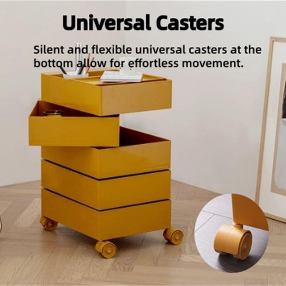 ABS Side Table with Wheels, 360° Movable Storage Cart, Multi-Layer Night Stan...
