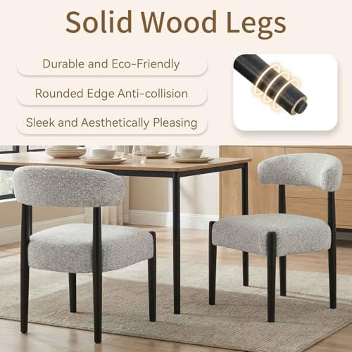 VKNOW Wooden Dining Chairs Set of 6 with Black Wood Legs, Curved Backrest